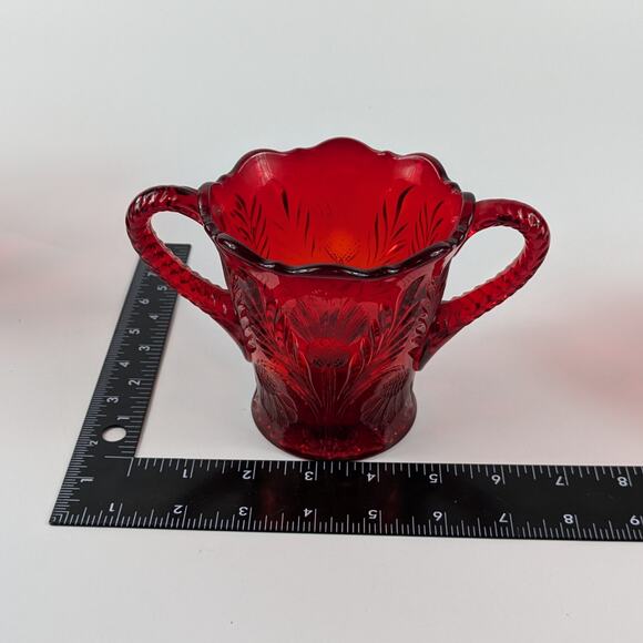 Mosser Inverted Thistle Glass Sugar Bowl Ruby Red Serving Jar Cold Press MCM - Picture 8 of 9